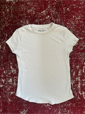 TRUTH Ribbed Short-Sleeve Crewneck Top in Cream